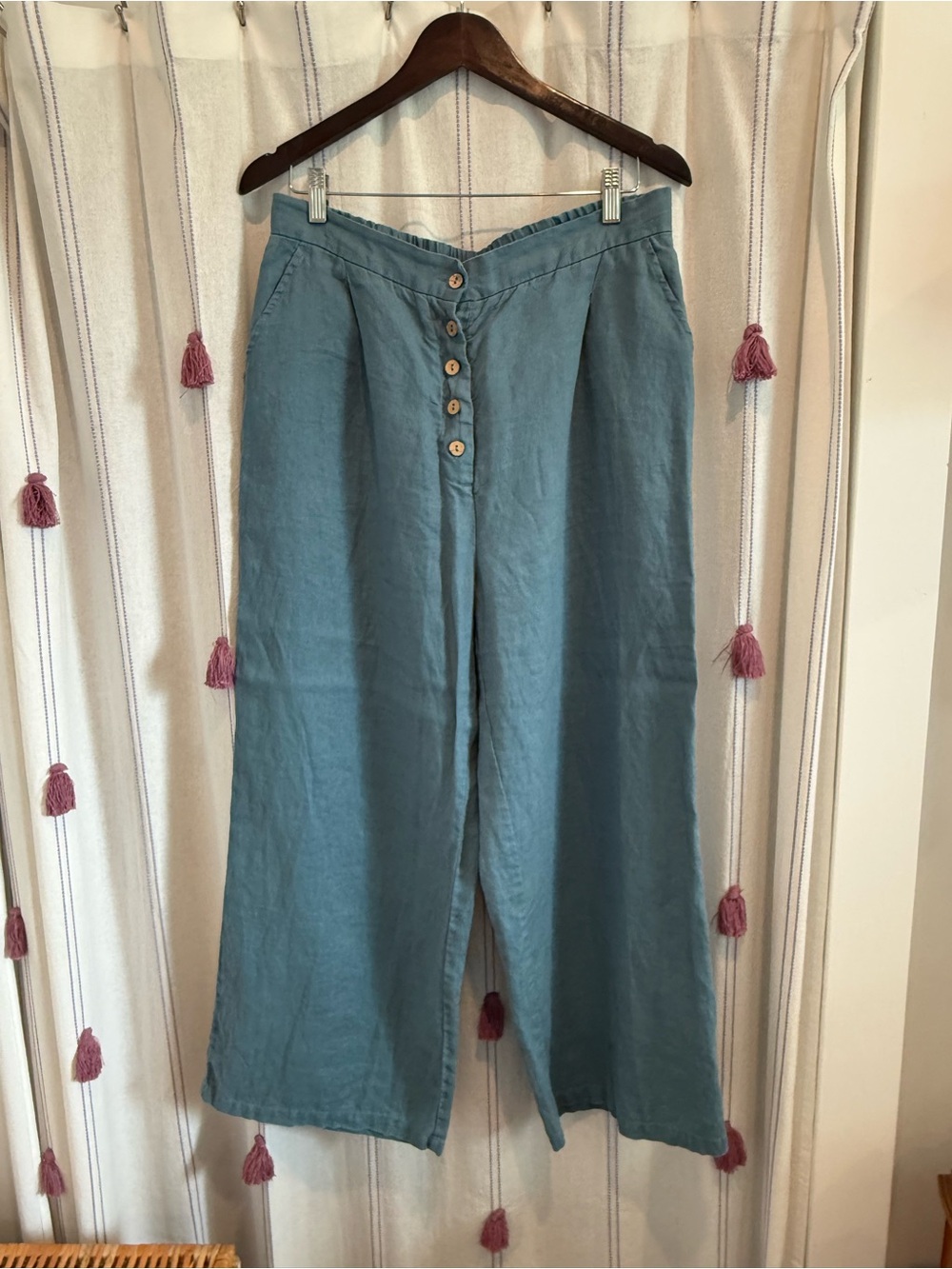 Grae Cove Thalia linen button-fly wide-leg pants in a slate blue - Large